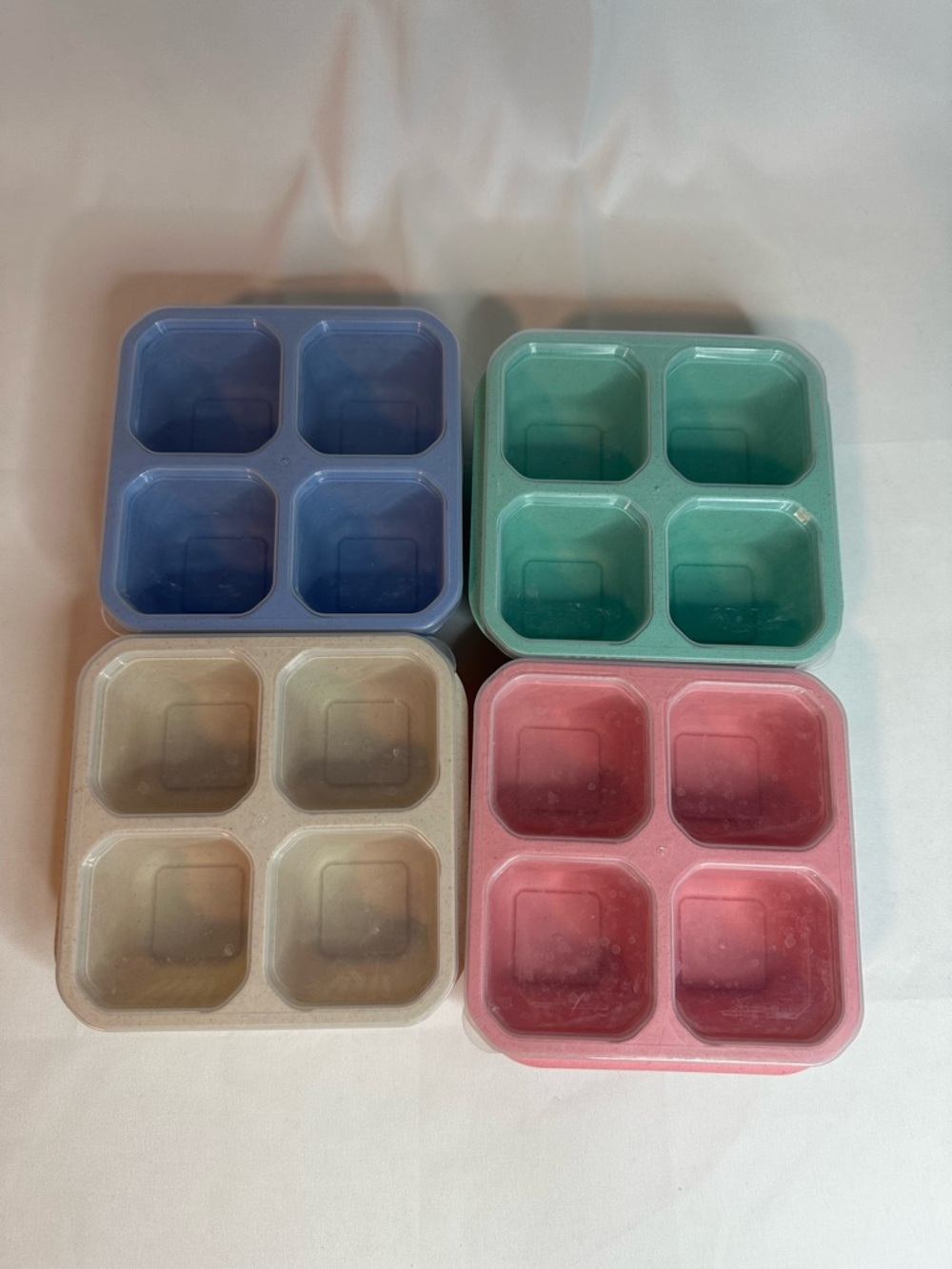 Set of 4 Square Plastic Trays with Lids, Multi-Color, 4 Compartments.
